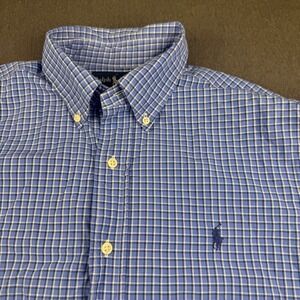 Ralph Lauren Classic Fit Blue Plaid Button Down Shirt Men 15 1/2